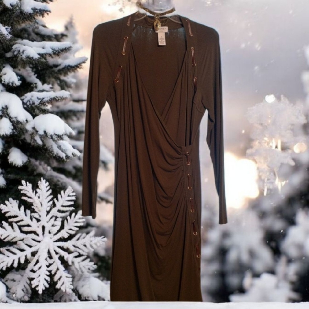 Carmen Marc Valvo Brown Carmen Long Sleeve Dress (XL)